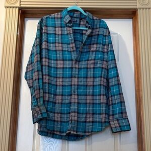 Izod Teal and Gray Plaid Casual Shirt